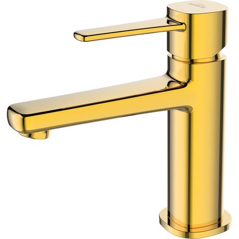 Freistehender Einhebel-Waschtischhahn der Serie Glamour in Gold mit Klick-Klack-Ablauf (1/3)