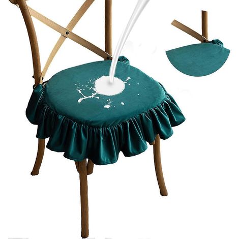Coussin de chaise en velours bleu à sangles à volants (1/5)