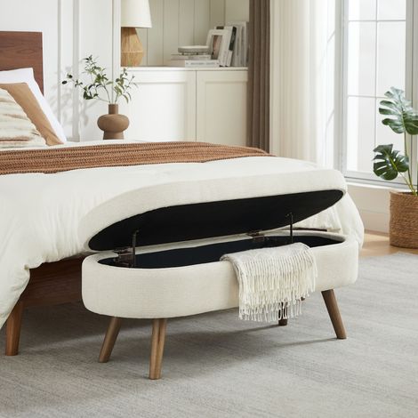 DESMIU Banc de rangement 110 cm avec coffre de rangement, bords arrondis, pour chambre, entrée et salon, en Chenille, Beige (1/5)