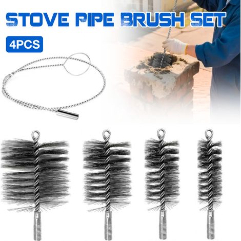 Ensemble de 5 brosses métalliques pour conduits de cheminée (30, 50, 80, 150 mm) et ensemble de 4 brosses d'ébavurage pour conduits avec tige.