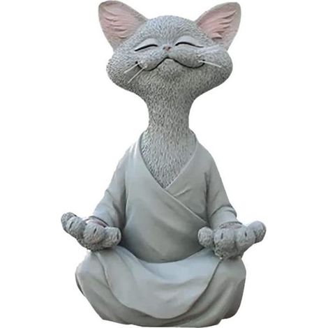 Bouddha Chat Statue,Yoga Bouddha Zen Chat Méditation Chat Statue,Statue de Chat Zen Happy Cat Buddha Extérieure Pelouse Décoration