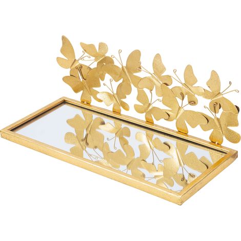 Regal Glasregal Iqalui, Einzelnes Brett, mit Schmetterlingsdetail, Struktur aus Glas, 43x19x17h cm, Gold