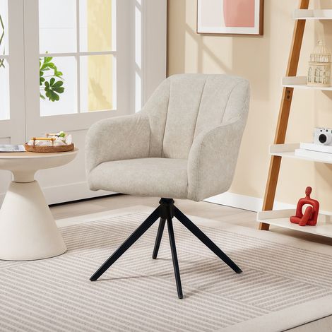 Fauteuil pivotant d'appoint, fauteuil rembourré avec revêtement en tissu, accoudoirs, pieds en acier, pour salon, chambre, bureau, beige (1/5)