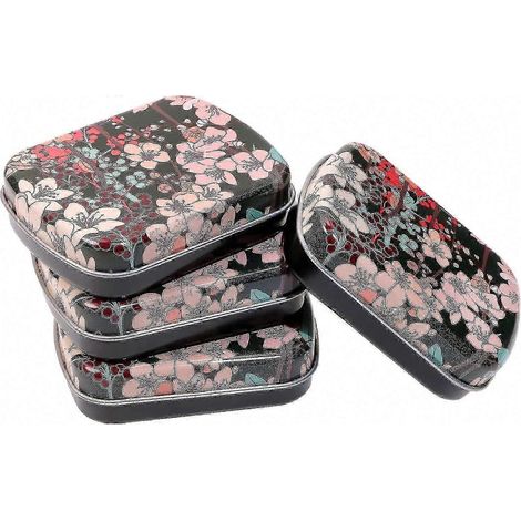 Lot de 4 petites boîtes de rangement en métal, mini boîtes rectangulaires à charnière avec couvercle (noir et fleuri) - Portables et vides (1/5)