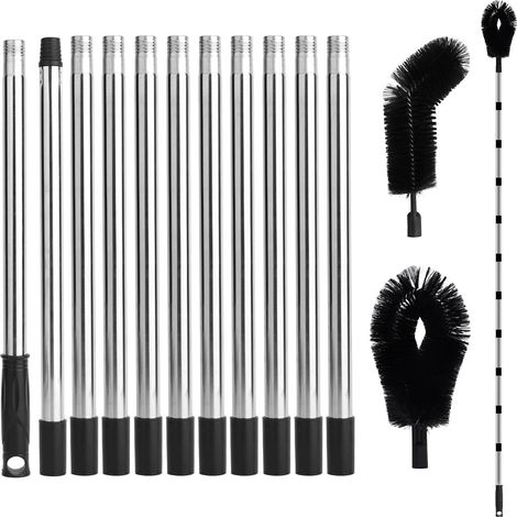 431cm Outil de Nettoyage de Gouttière avec 2 Têtes Brosse, Longueur Réglable Sans Échelle Brosse pour Gouttière for Feuilles Branches et Débris Enlèvement (1/5)