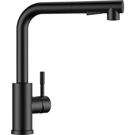 Robinet de cuisine noir avec douchette extractible, pulvérisateur amovible, acier inoxydable brossé 304, mitigeur d'évier 2 jets pivotant à 360° (1/5)