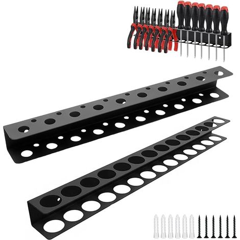 2 Pièces Porte Outils Mural, Support Mural Pince 14 Trous Support Tournevis Mural 19 Trous, avec Vis et Chevilles, Rangement Outils Garage (1/5)