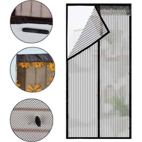 Moustiquaire - Rideau de Porte Magnétique - 90 x 210 cm - Fixation Auto Agrippante - Couleur Noir