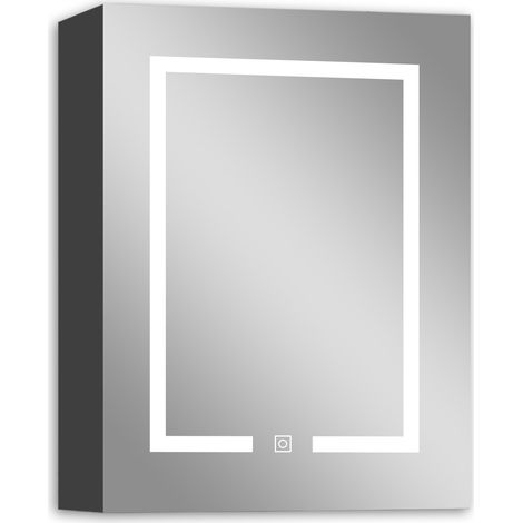 Acezanble Armoire de Toilette avec Miroir LED Anti-Buée  Anthracite 40x70 cm  Éclairage 3 Couleurs et Prise Rasoir