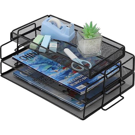 Briefablage mit 2 Ebenen, Schreibtisch-Organizer A4 Schwarz (1/5)