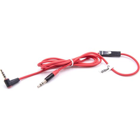 vhbw Audio AUX Cable compatible with Beats by Dr. Dre Monster Beats Solo, Solo HD, Studio, Studio 2.0 Headphones - Audio Cable, 3.5 mm Jack, Microphone Red