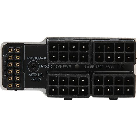 Connecteur d'alimentation graphique ATX 4 8P coudé vers le haut, adaptateur 32P à 16P 600W 12V HPWR, carte de branchement pour carte graphique de bureau argentée (1/5)