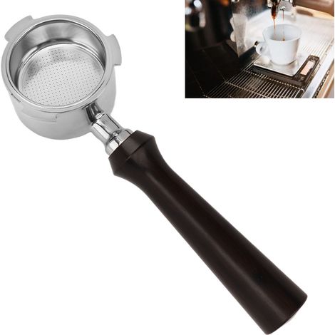 Portafiltros de café sin fondo de 51 mm con 3 soportes y mango de madera, compatible con EC0680/Dedica Arte, fabricado en acero inoxidable apto para uso alimentario, con filtro de 51 mm. (1/5)