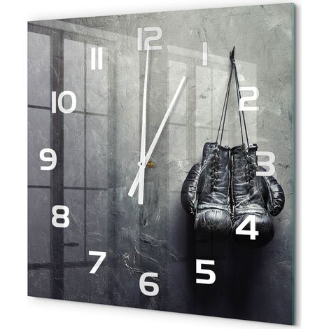Grande Horloge Murale Carrée Design Original Verre Silencieuse Déco Maison Gants de boxe 60x60 cm (1/5)