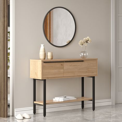 Tavolo Consolle Vesanto con Scomparti Chiusi 100 x 30 x 76 cm - Effetto Rovere / Nero [en.casa] (1/5)