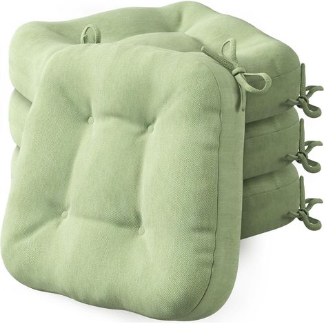 Lot de 4 coussins d'assise - 40 x 40 x 8 cm - Épais et confortables - Avec housse imperméable - Lavables et antidérapants - Pour chaise, extérieur et chaise de jardin - Vert sauge
