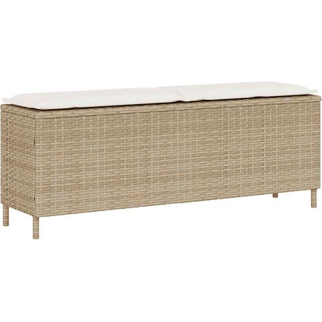 Gartenbank mit Kissen Beige 110x30x40,5 cm Poly Rattan