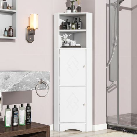 Armoire d’angle 36,5x36,5x155 cm aggloméré blanc, rangement gain de place – MEUBLIV (1/5)