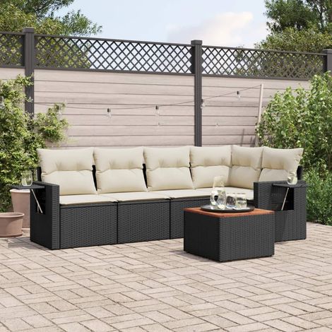 Set de sofás de jardín 6 piezas y cojines ratán sintético negro vidaXL (1/5)