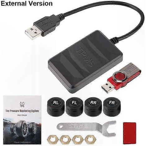 Sistema universal USB de monitorización de la presión de los neumáticos para reproductores de DVD de coche Android con sensores internos/externos. (1/5)