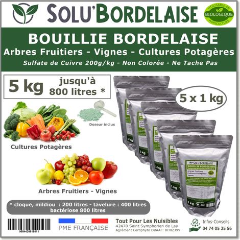 Bouillie Bordelaise Non Colorée Arbres Fruitiers, Cultures Potagères, Vignes, SOLU'BORDELAISE - Sachet de 5kg (1/4)