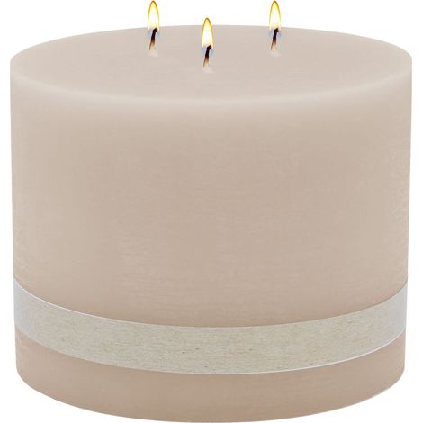 XL 3-Docht Kerze Ø 14 cm unparfümiert - beige - Große Stumpen Kerze mit 55 Stunden Brenndauer