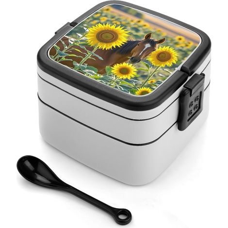 Boîte à bento empilable pour chevaux et tournesols avec (1/5)