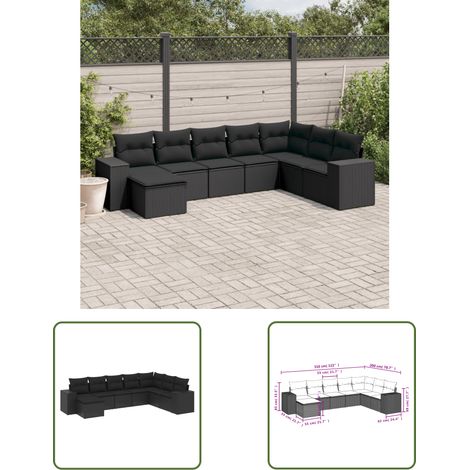 The Living Store 8-tlg. Garten-Sofagarnitur mit Kissen Schwarz Poly Rattan - Gartenmöbel - Sofasatz - Outdoor Möbel - PE-Rattan - Wetterfest (1/3)