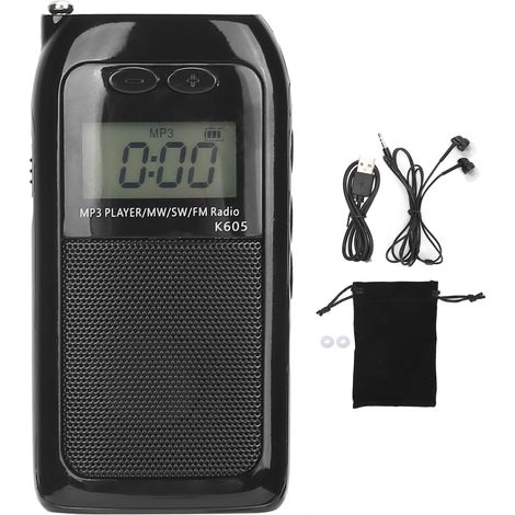 Lecteur MP3 Mini K‑605 avec Radio FM/AM/OC, Affichage LCD et Écouteurs Inclus (1/5)