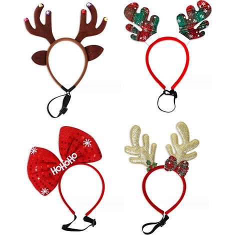 Bandana Chien Noel - Cornes Cerf Arbre De Noel Flocon De Neige - Pour Chiens Taille Standard - Lot De 4 (1/5)