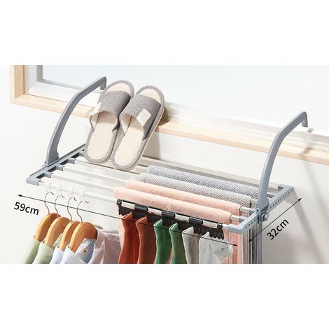 Séchoir à linge balcon - K - Inox pliable, compact 59x32cm, antirouille, avec pinces