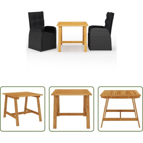vidaXL Salle à manger extérieur - Ensemble à manger de jardin 3 pcs Noir (1/5)