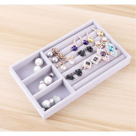 Organisateur Bijoux 2 Tiroirs, Organise Bijoux pour Boucle D'oreille Bracelet Bracelet Collier et Bagues de Rangement Boîte à Bijoux porte-boucle d'oreille (gris) (1/4)