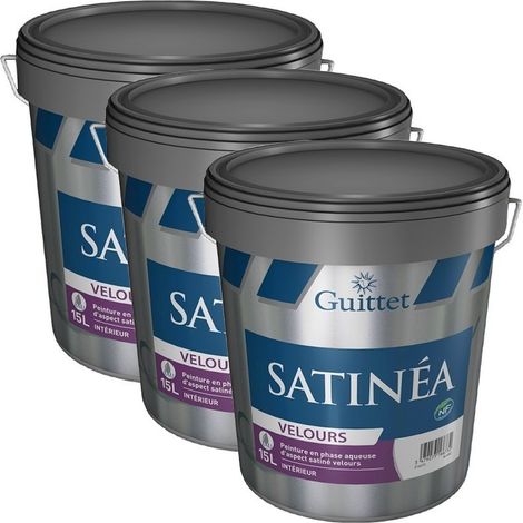 Guittet – Peinture velours acrylique pour murs et plafonds – Pack de 3 x 15 L – Lessivable, rendement 10m²/L – Pour pièces sèches et humides