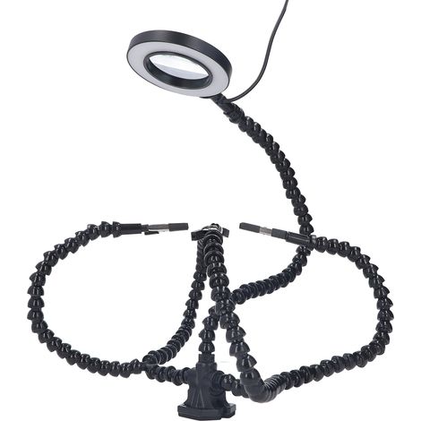 Poste de soudage à bras articulé 5 mâchoires, loupe USB 3X, bras flexibles en ABS, lampe intégrée, noir (1/5)