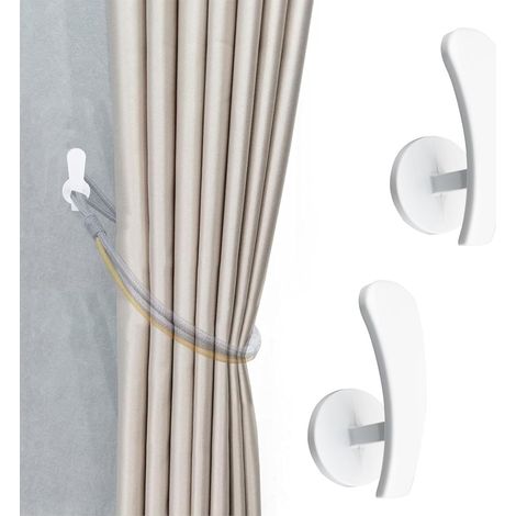 Juego de 2 alzapaños autoadhesivos que no dejan marcas para cortinas, ideales para decoración de interiores, color blanco.