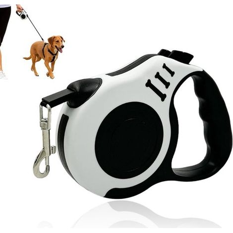Laisse rétractable pour chien 5 m, avec freinage progressif, pour chiens jusqu'à 15 kg, 1 pièce, blanc (1/5)