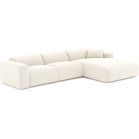 Canapé grand angle droit 5 places en tissu bouclette crème MYRA (1/4)