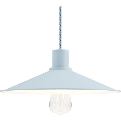 Lampada a sospensione Made in Italy completa di cavo tessile, paralume Swing Pastel e finiture in metallo  Con lampadina - Blu carta da zucchero - No