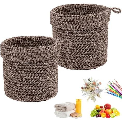 2 Pièces Panier Mural Tissé Suspendu avec Poignée, Corde Coton, Tissé Main, Marron, pour Cuisine, Salle de Bain, Salon, Bure - Braun (1/5)