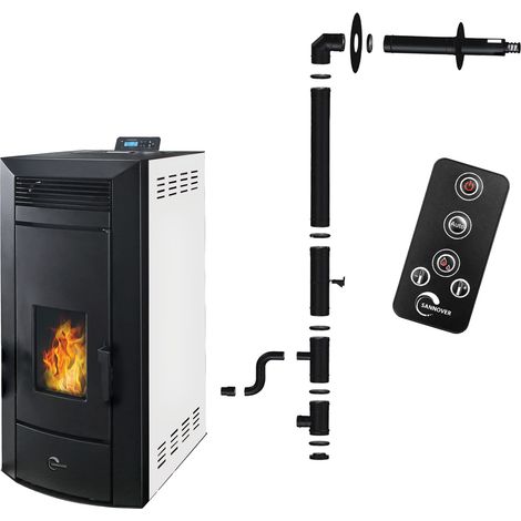 Estufa de pellets hidráulica estanca Kleona 22,7 kW Blanco Sannover + Kit de instalación