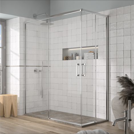 Eckdusche mit 2 Schiebetüren YOKO - Glas 6mm / Länge 100 cm Breite 70 cm