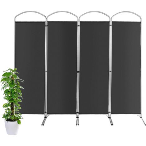 Paravento pieghevole a 4 pannelli da 188cm, Divisorio in tessuto per ambienti interni casa ufficio Grigio (1/4)