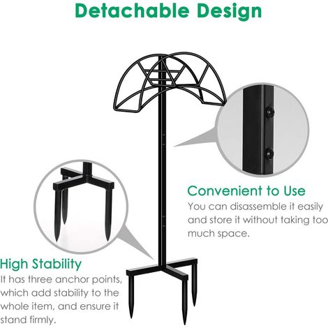 Support de tuyau d'arrosage Support de tuyau d'arrosage amovible en métal Support de tuyau Support de tuyau robuste Support de tuyau de rangement de tuyau d'arrosage autoportant pour jardin extérieur, (1/4)