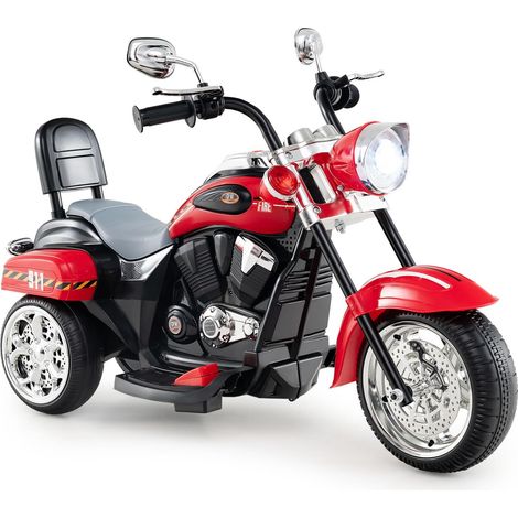 COSTWAY Moto Électrique 6V pour Enfants, Bouton Avant/Arrière, Phare Réglable de Haut en Bas, 3 Roues, Pédales et Dossier, Style de Chopper, Charge Max 30 kg, pour Enfants 3+… (Rouge+Noir,91x48x64cm) (1/5)