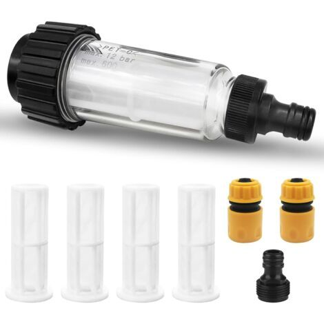 1 Kit Filtre Eau 3/4 Pouces, 4 Inserts Filtrants, 2 Adaptateurs Rapides, Connecteurs Centraux Pour Nettoyeur Haute Pression, Pompe Jardin