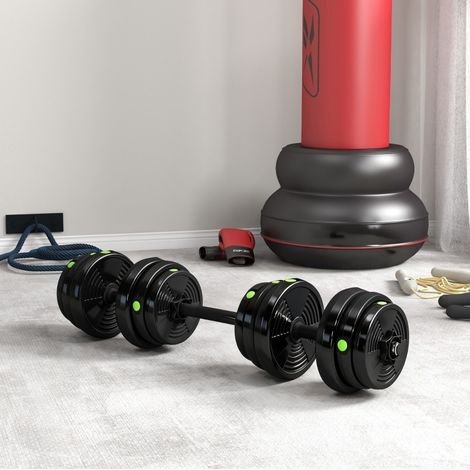 Set 2-in-1 modulare di manubri e bilanciere 105 cm, 25 kg, plastica nero/verde FloraGrace (1/5)