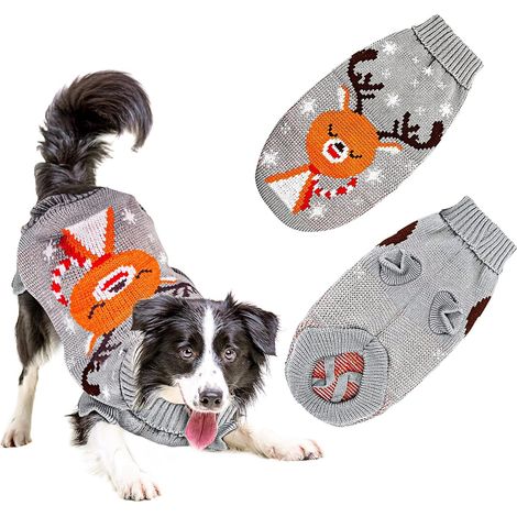 Weihnachtspullover für Hunde, gestricktes Winterkostüm für Hunde im Rentier-Look