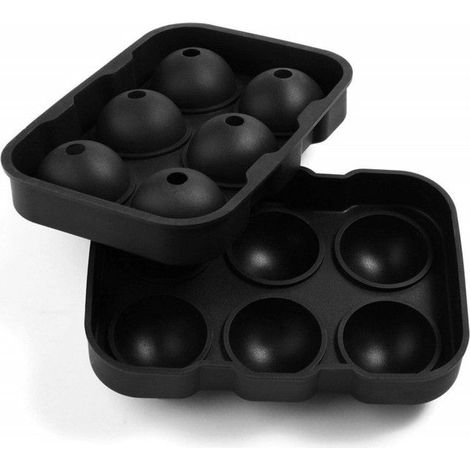 Lot de deux moules à glaçons en silicone,six formes de glaçons sphériques，Parfait pour les cocktails au whisky，Avec couvercles，Noir