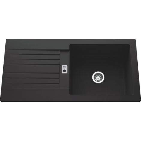 Cuisissimo – Évier résine noir 100x50 cm – 1 bac réversible avec égouttoir – Équipement inclus : bonde, siphon, tuyaux d'évacuation